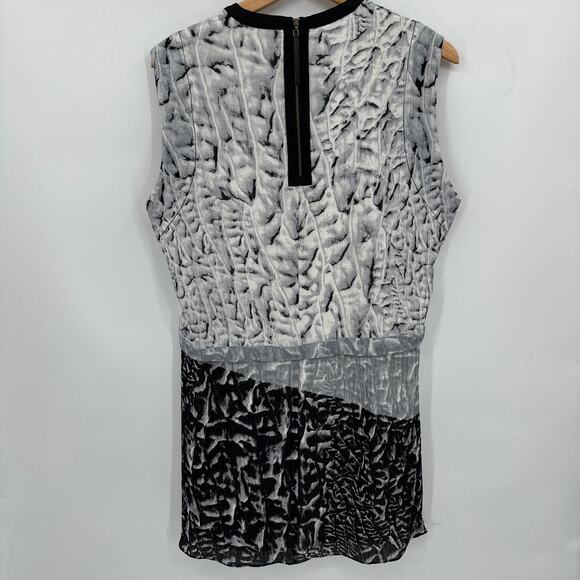 Helmut Lang Annex Printed Pleated Silk Mini Dress Black/Gray Size 6 - Picture 6 of 8